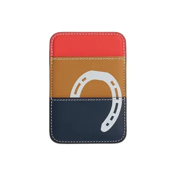 HERMES Magsafe Swift Calfskin Card Holder Women's Marine Blue & Sesame & Orange