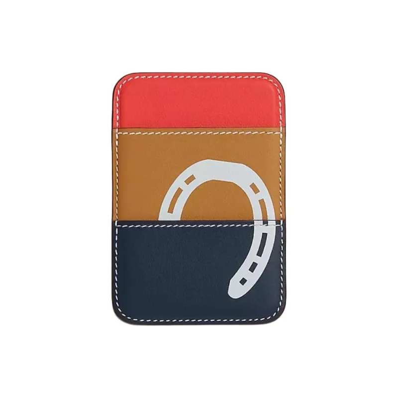 HERMES Magsafe Swift Calfskin Card Holder Women's Marine Blue & Sesame & Orange-0