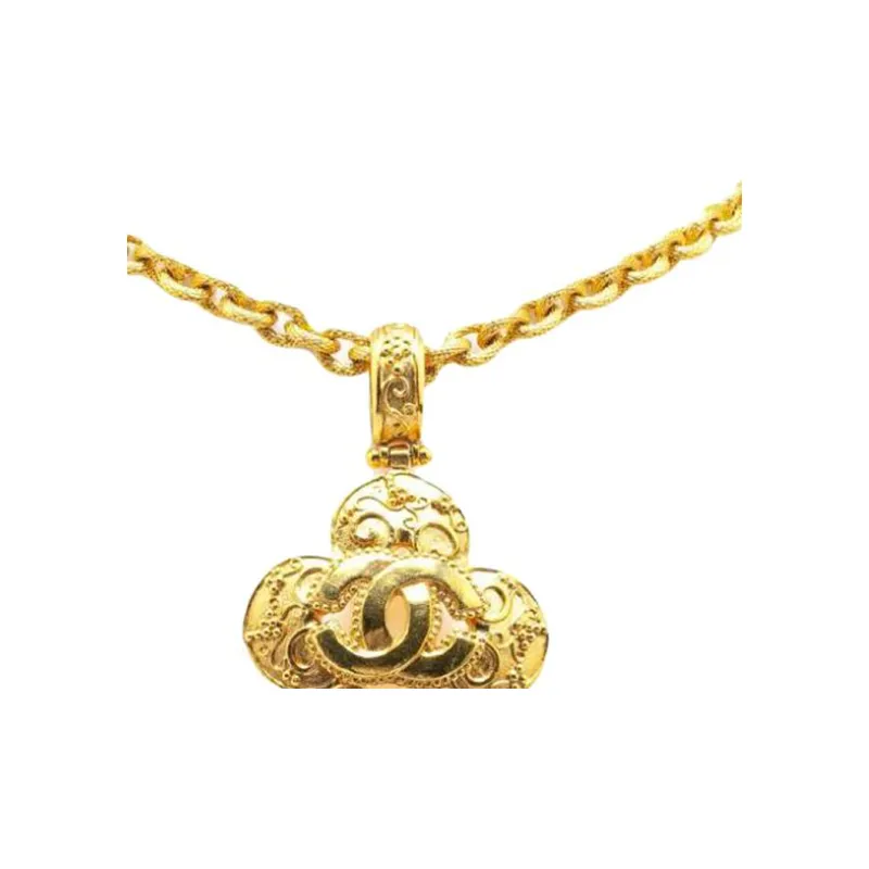 CHANEL 1996 Plated Cc Resin Clover Pendant Necklace Costume Necklace-2