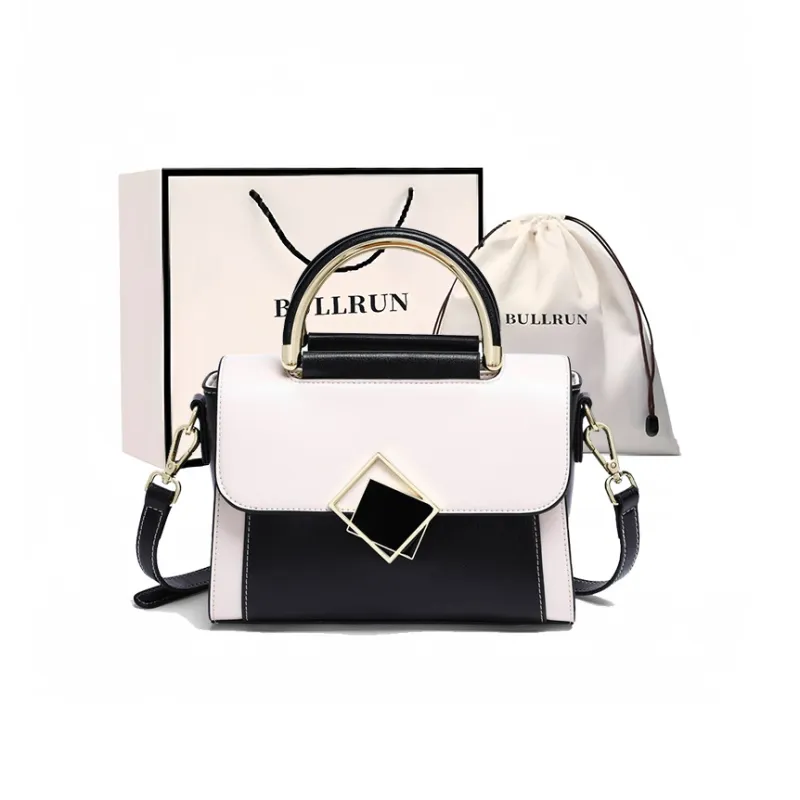 Bullrun Cow Leather Handbag Women's Black & White-2