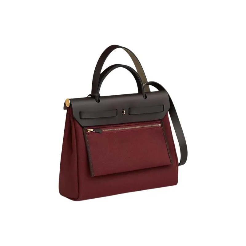 HERMES Herbag Canvas With Leather Canvas Bag Handbag Shoulder Bag Crossbody Bag Ebony & Hermes Red-2