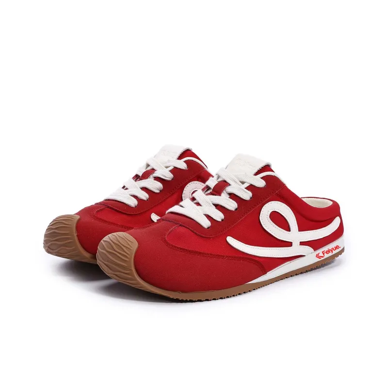 Feiyue Abrasion Resistant Quick Dry Closed Toe Slippers Women's White Red-11