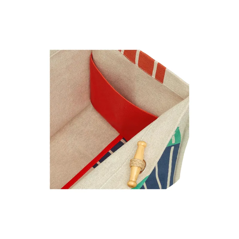 HERMES MAILLON MARIN Cotton Beach Bag, Tote Bag, Shopping Bag, Handbag Women's Light Green & Marine Blue & Brick Red-3