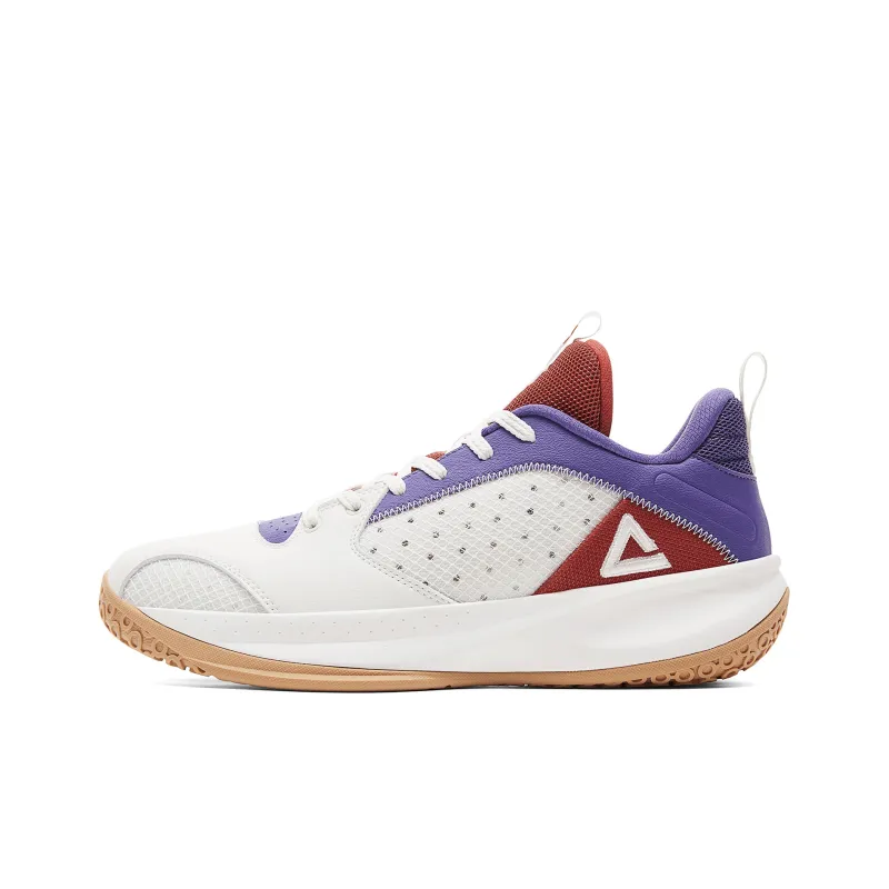 PEAK Lan Qie Basketball Shoes Men Low Top Super Light White Red-0