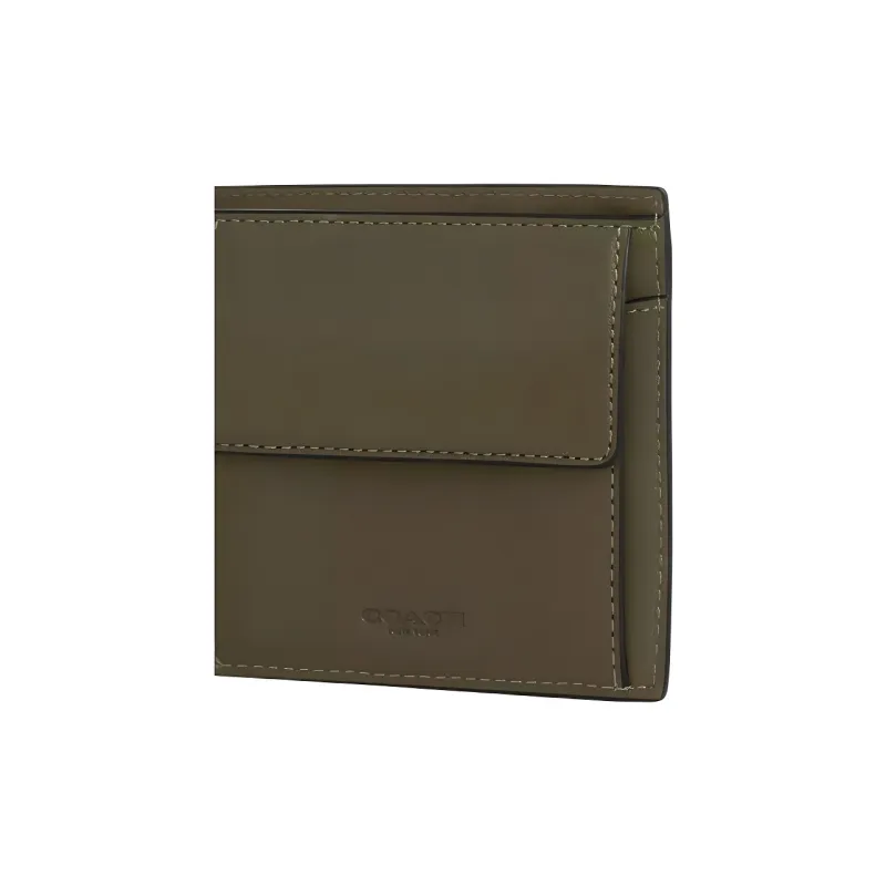 COACH Smooth Calf Leather Wallet Men's Olive Green-3