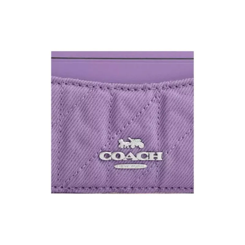COACH Leather Card Holder Mini Unisex Purple-2