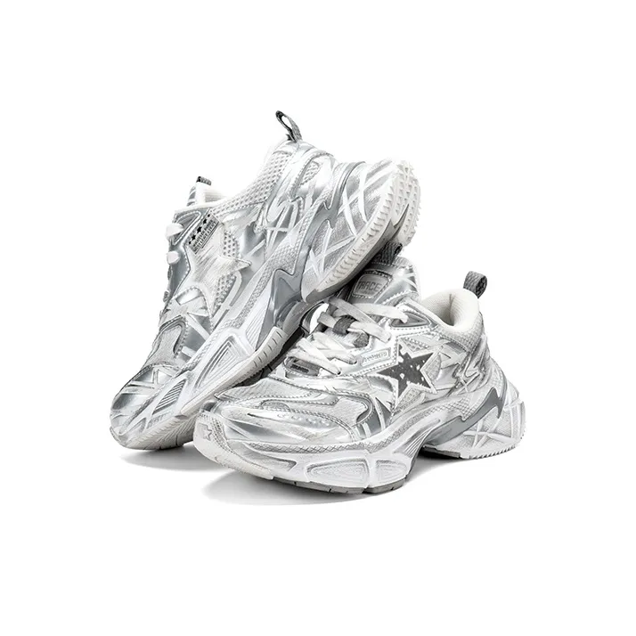 STARTER Anti Slip Wear Resistant Low Top Chunky Sneakers Unisex Silver-3