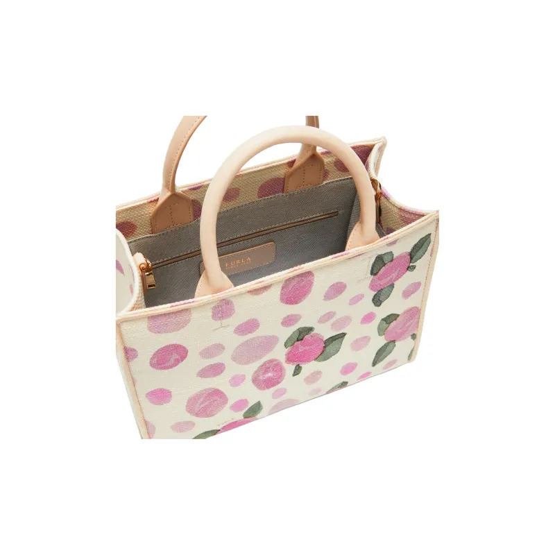 Furla Opportunity Cotton Tote Bag, Shopping Bag, Shoulder Bag, Handbag Trumpets Women's Beige & Multicolor-3