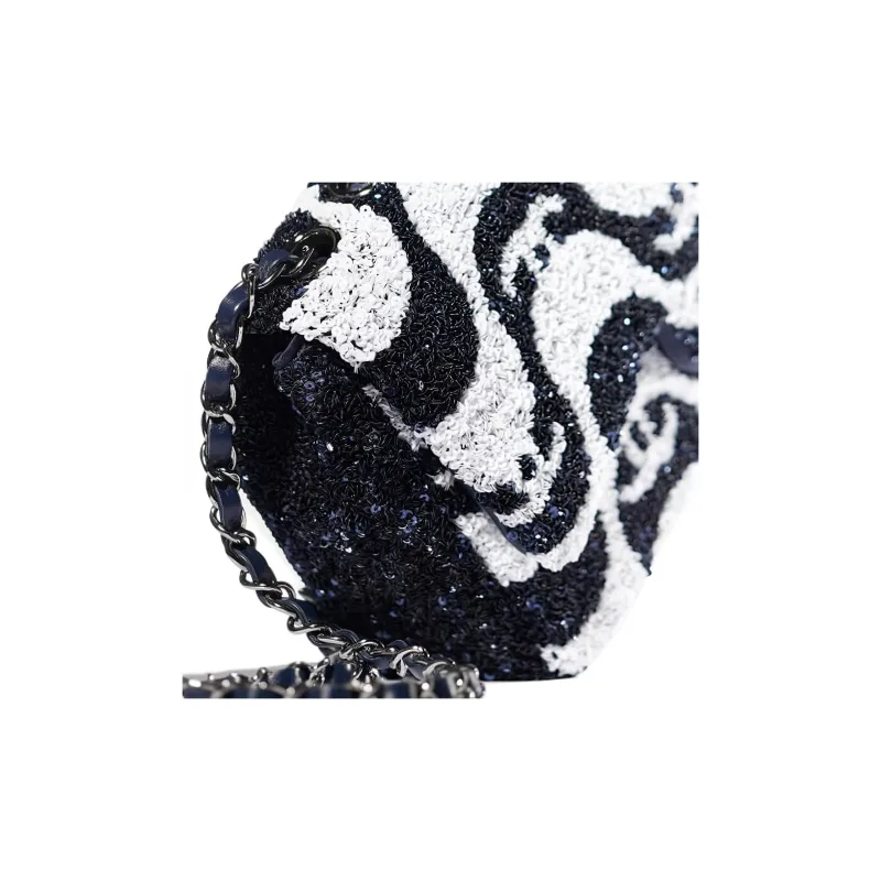 CHANEL Sequins & Rhodium Metal Crossbody Bag, Shoulder Bag Trumpets Women's White & Black-3