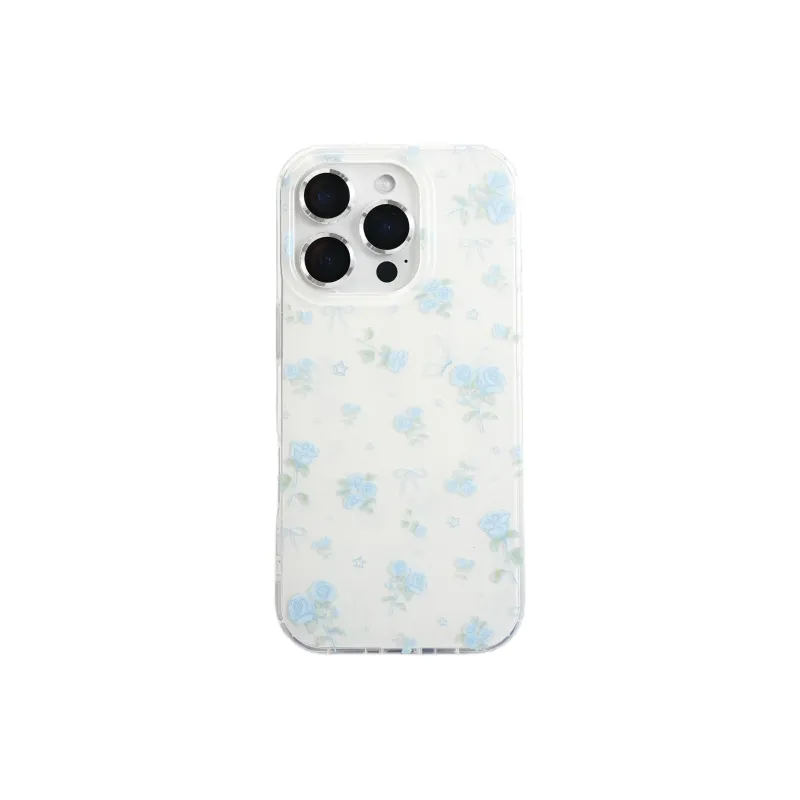 Wei Xin Acrylic Material Blue Bowknot Rose Floral Phone Cases Compatible With IPhone 16/15 Pro Max/Apple 13/14 Pro/Max-2