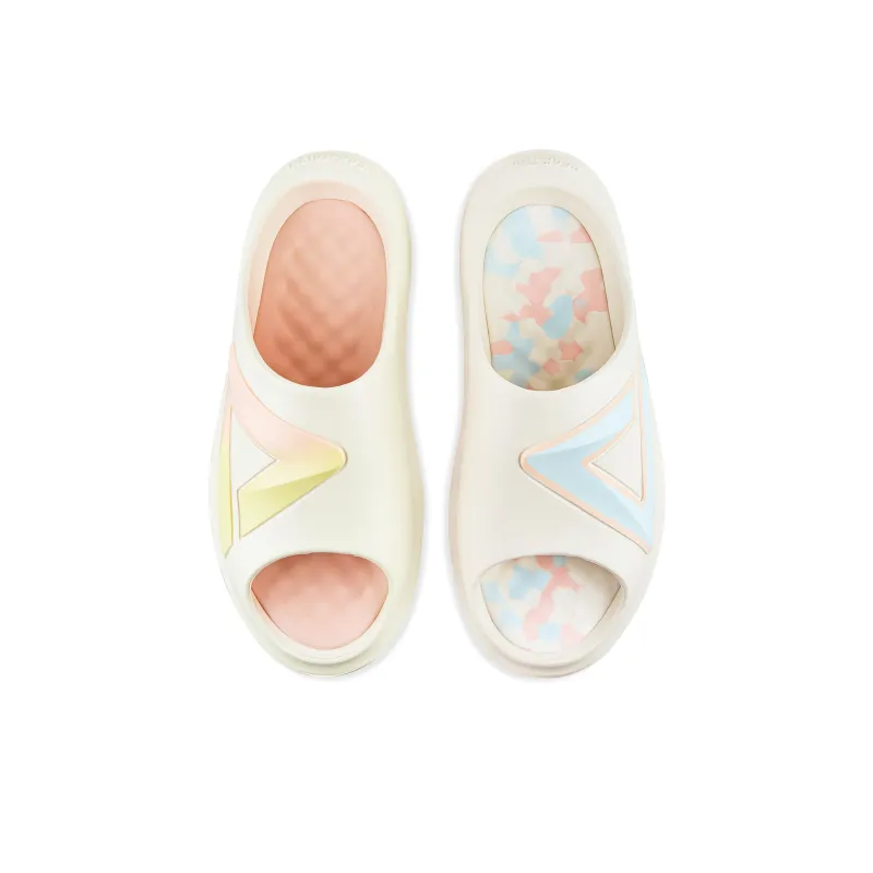 PEAK Very Small Fat Drag Slide Slippers Unisex White Blue/Light Yellow-3