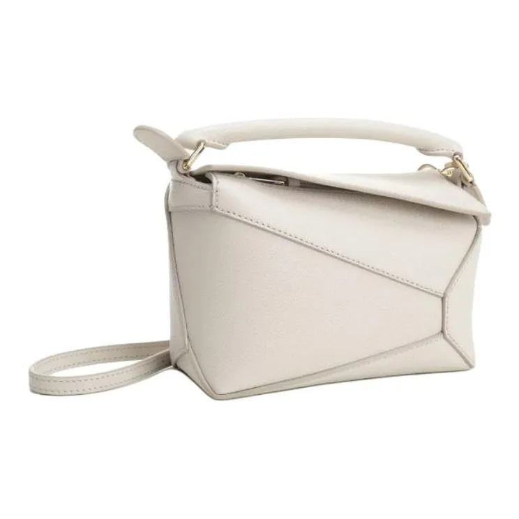 LOEWE Puzzle Solid Color One Shoulder Handbag Mini Women's White-1