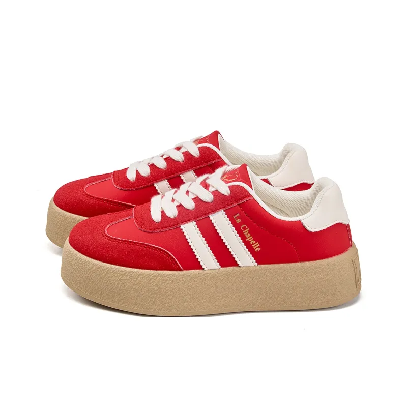 La Chapelle Abrasion Resistant Lightweight Slip Resistant Low Top Skateboard Shoes Women's Red-5