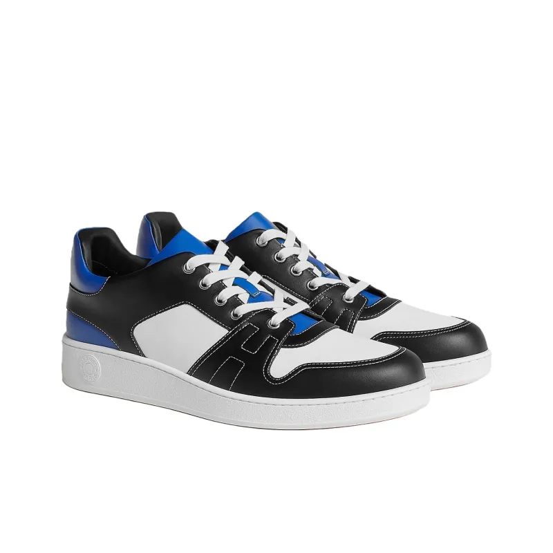HERMES Low Top Stylish Skateboarding Shoes Men's Black White Blue-2