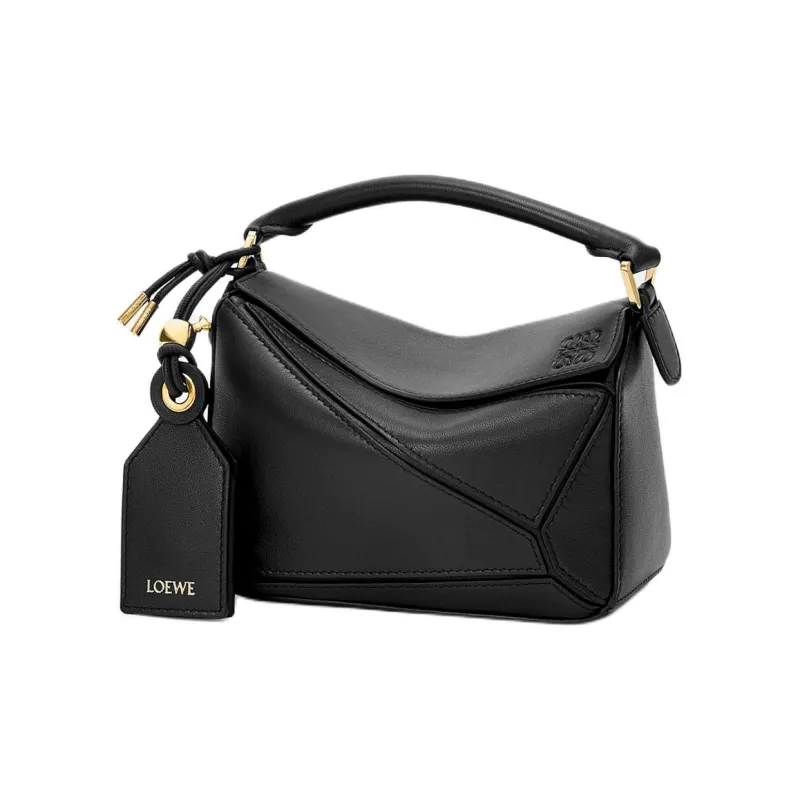 LOEWE Puzzle Sheepskin One Shoulder Handbag Mini Women's Black-0