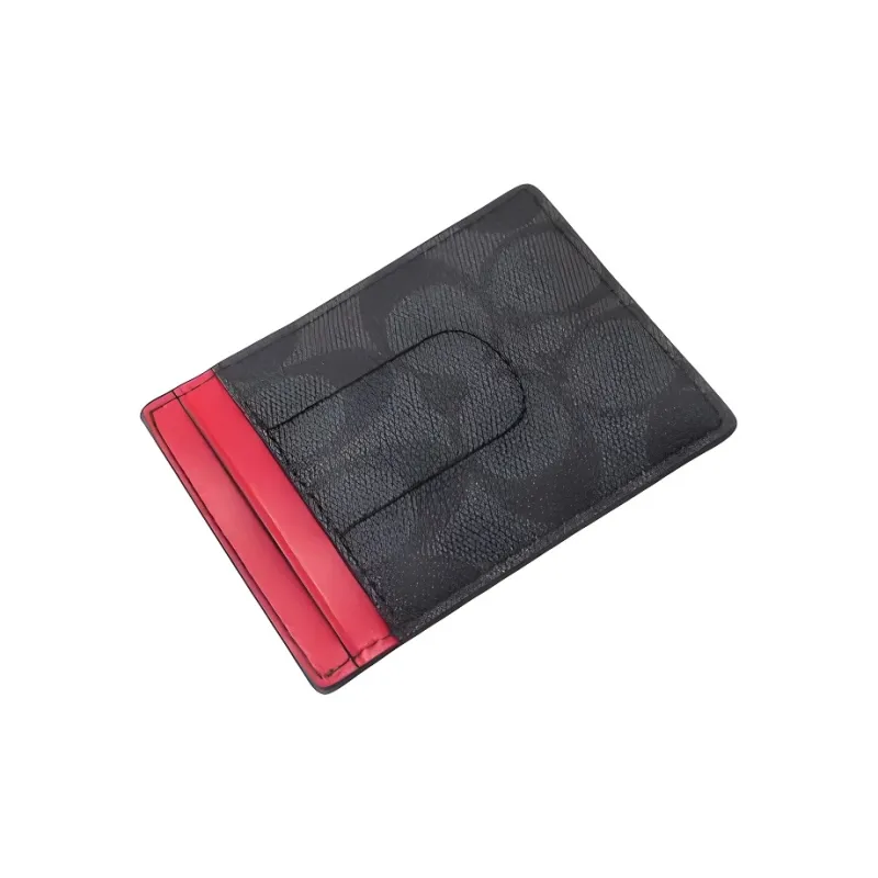 COACH 3 IN 1 Wallet Canvas With Calfskin ID Holder Card Sleeve Card Clip Card Holder Mini Men's Charcoal Bright Beige-2