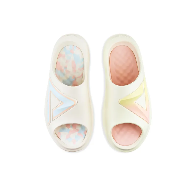 PEAK Very Small Fat Drag Slide Slippers Unisex White Blue/Light Yellow-2