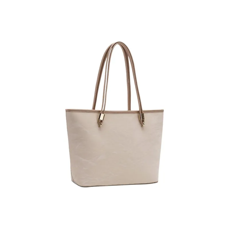 COMELY Synthetic Leather Tote Bag, Shopping Bag, Handbag, Shoulder Bag Women's Ecru-1