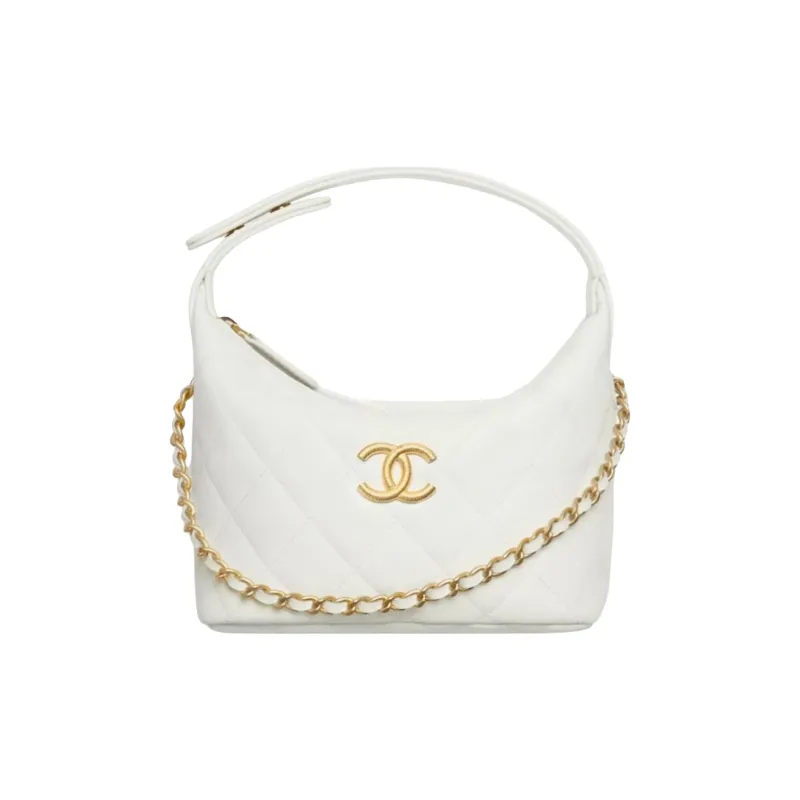 CHANEL Cow Leather Lunch Bag, One Shoulder Handbag Women's White-0