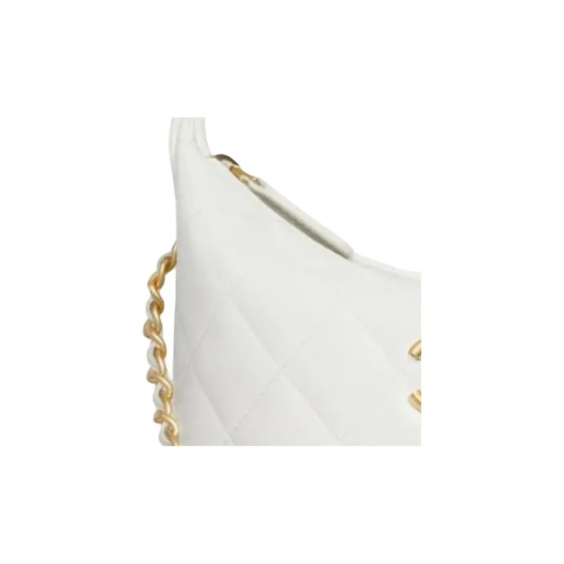 CHANEL Cow Leather Lunch Bag, One Shoulder Handbag Women's White-3