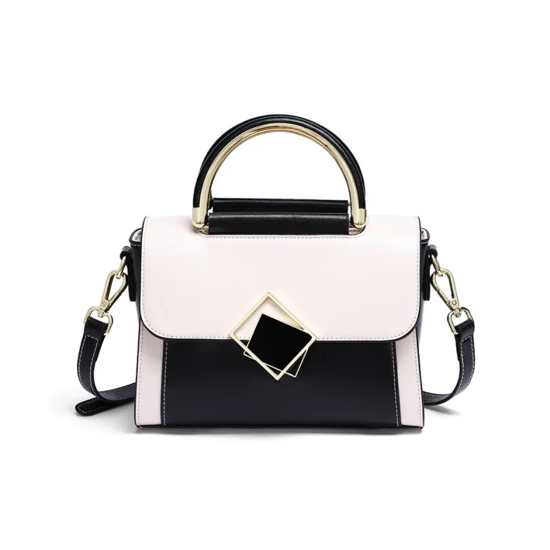 Bullrun Cow Leather Handbag Women's Black & White-0