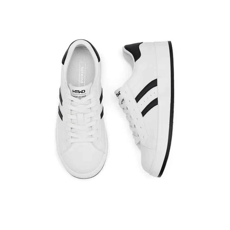 Hotwind Versatile White Sneakers Abrasion Resistant Slip Resistant Low Top Skateboard Shoes Women's-7