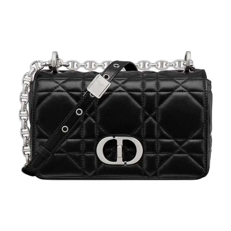 DIOR Caro Macrocannage Lambskin Shoulder Bag Small Size Women's Black-0
