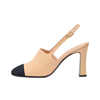 CHANEL 25P Spring Summer Chunky Heel High Heels 9cm Women's Beige