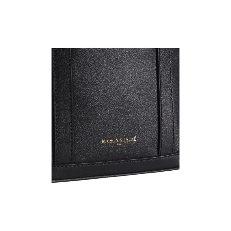 Maison Kitsune Cow Leather Tote Bag, Shopping Bag, Handbag Mini Unisex Black-2