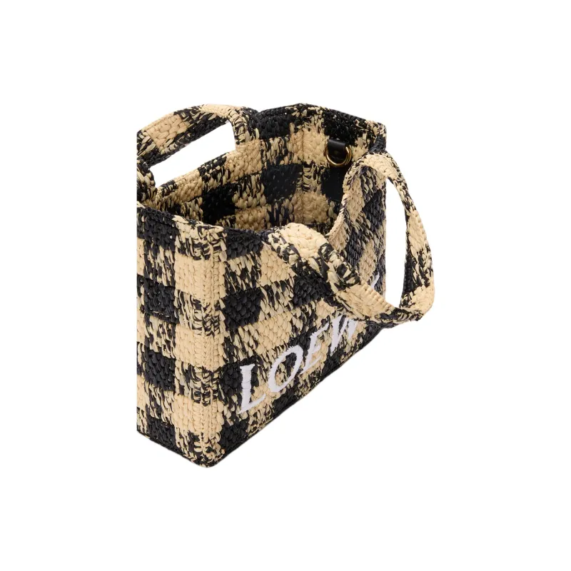LOEWE Font Tote Raffia Tote Bag, Shopping Bag, Shoulder Bag, Handbag Mini Women's Natural & Black-5