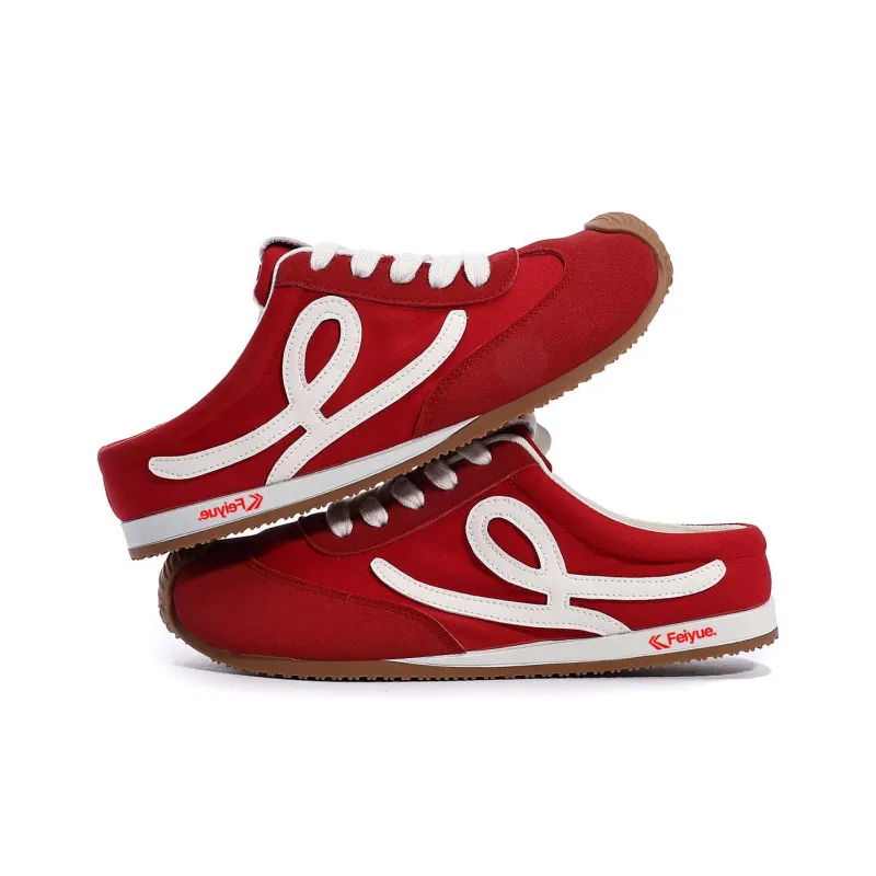 Feiyue Abrasion Resistant Quick Dry Closed Toe Slippers Women's White Red-12