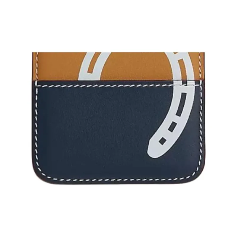 HERMES Magsafe Swift Calfskin Card Holder Women's Marine Blue & Sesame & Orange-3