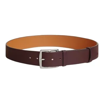 HERMES Calfskin, Metal Leather Belts Women's Burgundy Width 4.5CM