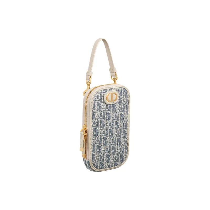DIOR 30 Montaigne Cotton One Shoulder Handbag Women's Blue & White-2