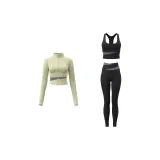 [Three-Piece Set]Cardamom Green Coat+Starburst Black Bra+Starburst Black Ankle-Length Pants