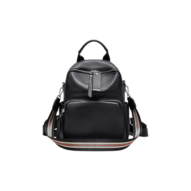 HARSON Top Grain Cow Leather Casual Backpack Regular Women's Black-1