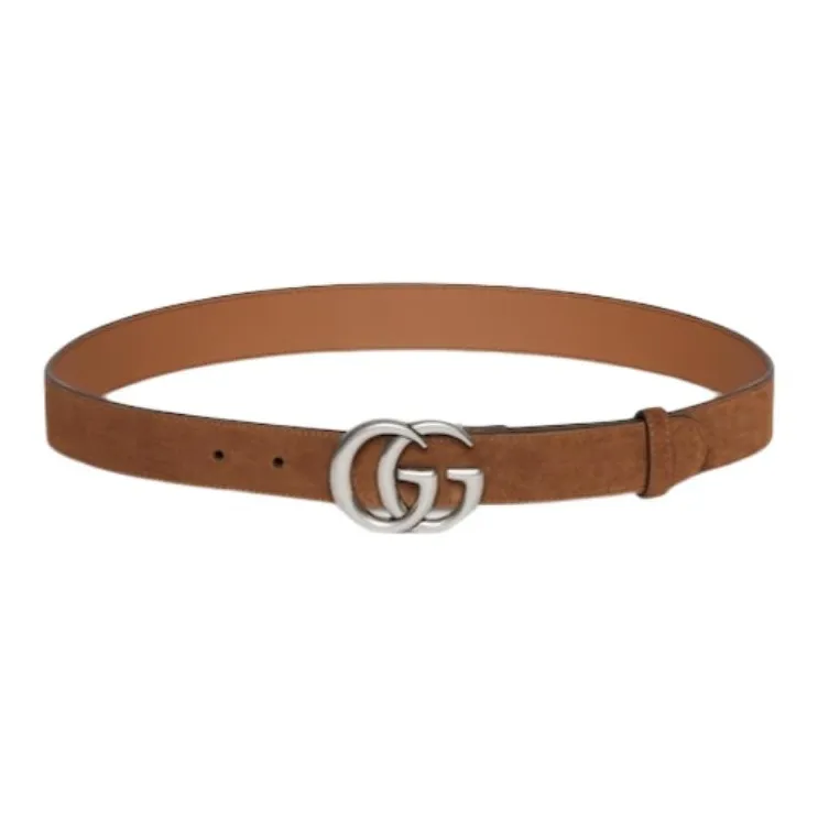GUCCI Suede Leather Belts Men's Brown Width 3CM-0