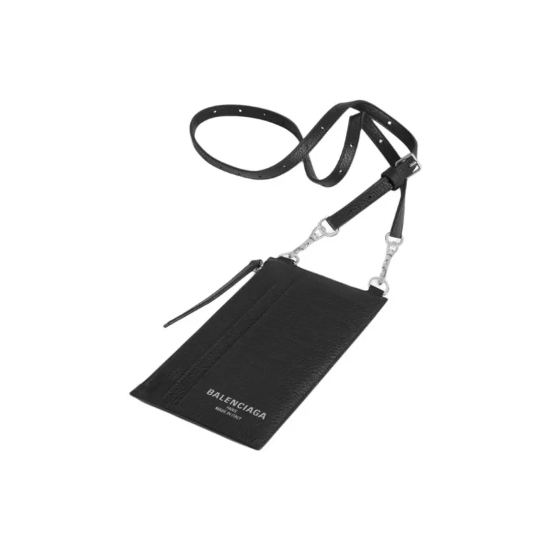 Balenciaga Cow Leather One Shoulder Cell Phone Pouch Women's Black-2