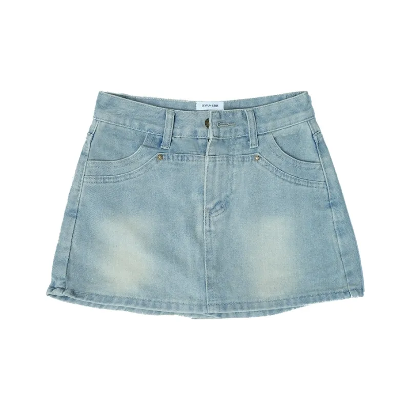 7 SEVFUN Denim Short Skirts Women's Light Blue-3