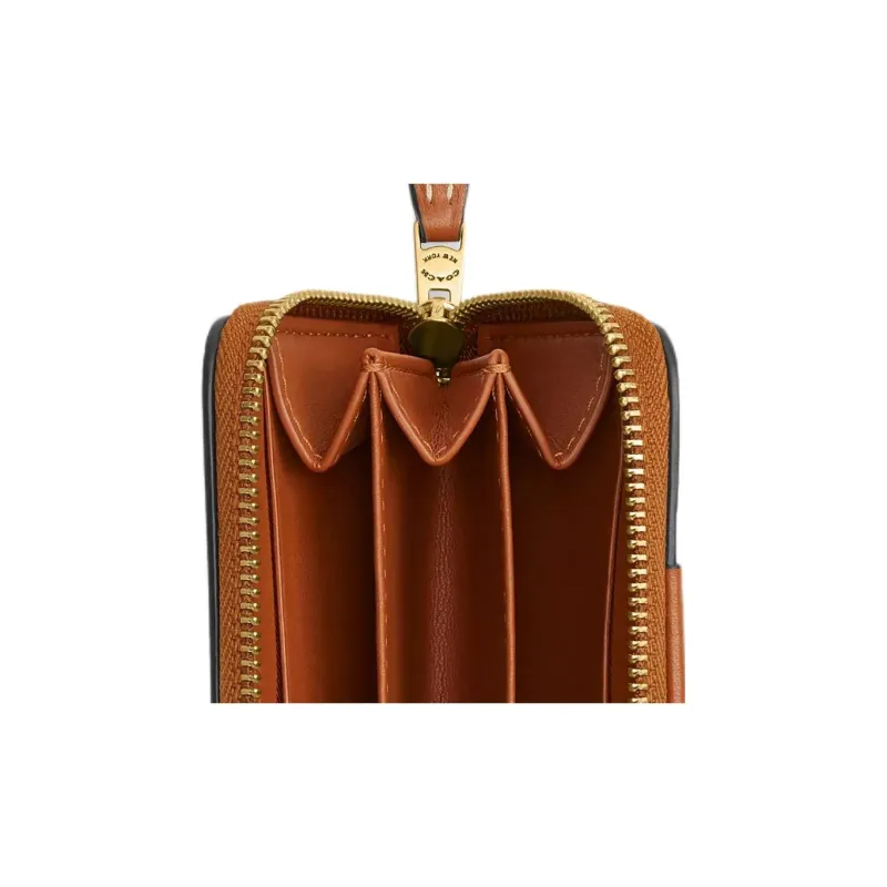 COACH Essential Coated Canvas With Calfskin Card Holder Mini Women's Brass & Black Brown-3