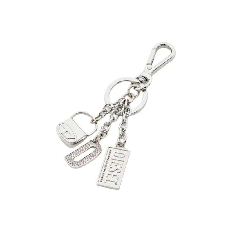 DIESEL Metal, Zinc Iron, Crystal Keychains Women's Silver-1
