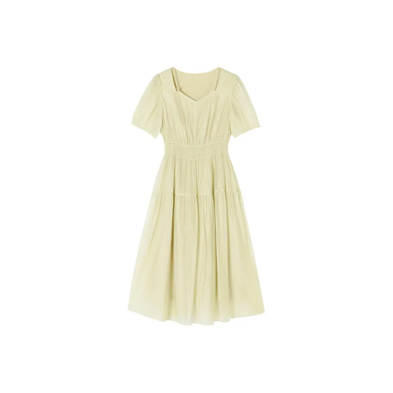 XIANGYING Short Sleeved Dress Women's Light Yellow-0