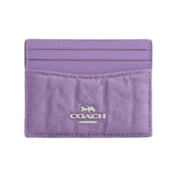 COACH Leather Card Holder Mini Unisex Purple