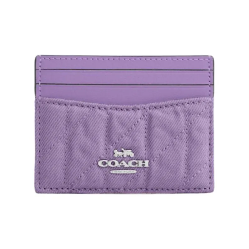 COACH Leather Card Holder Mini Unisex Purple-0