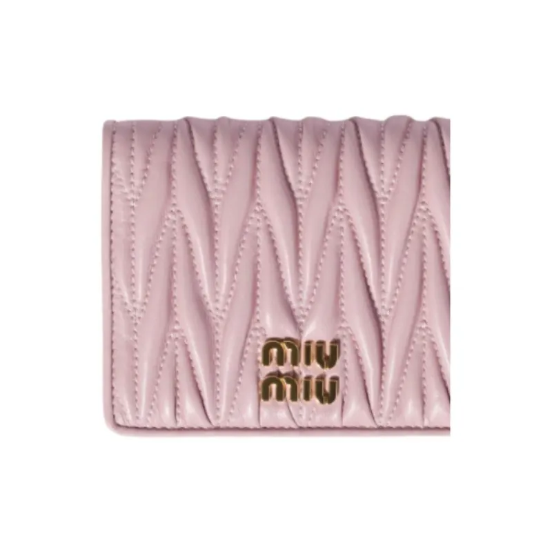 MIU MIU Matelassé Lambskin Wallet Trumpets Women's Pink-4