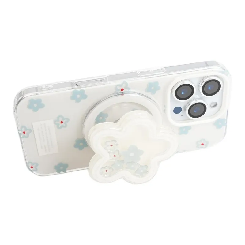 Sopi Acrylic Material Blue Floral Rocking Magnetic Phone Cases Compatible With IPhone 16/15 Pro Max/Apple 13/14 Pro/Max-3