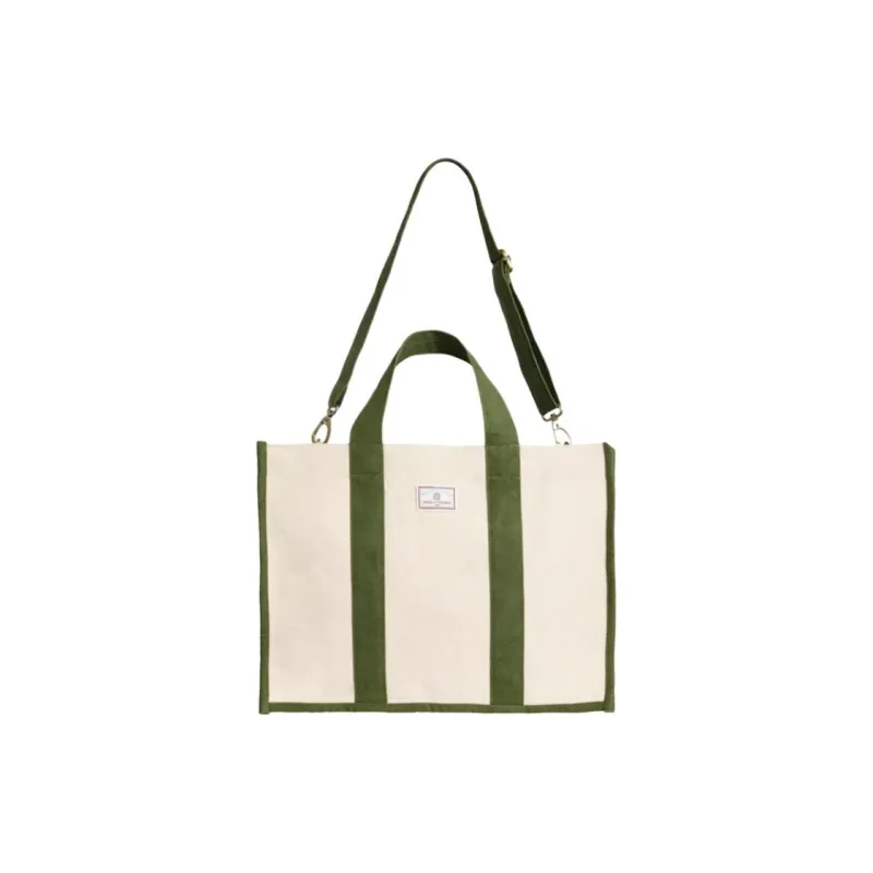 INES DE LA FRESSANGE Cotton Canvas Tote Bag, Shopping Bag, Shoulder Bag, Handbag Medium Size Women's Khaki Green-2