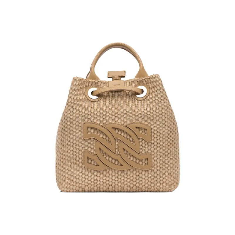 Casadei Cotton Bucket Bag, One Shoulder Handbag Women's Khaki-0