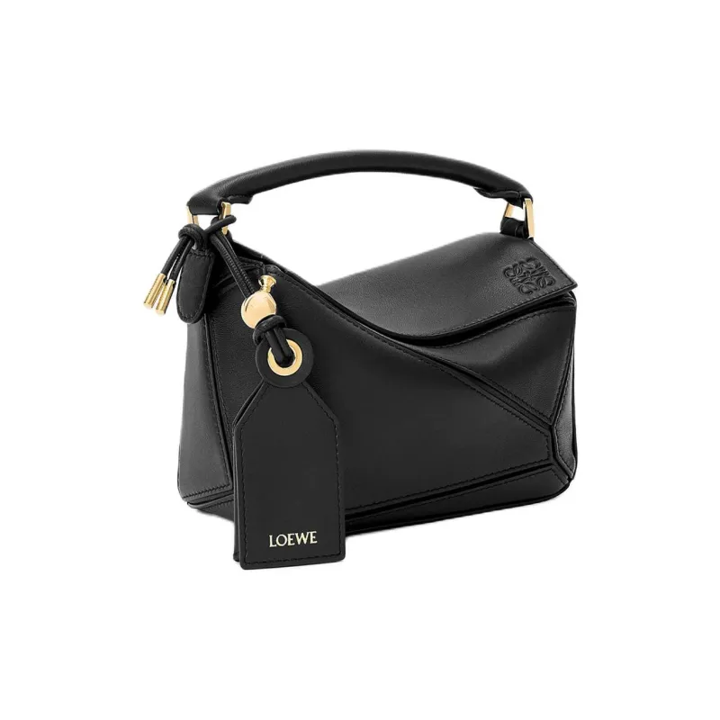 LOEWE Puzzle Sheepskin One Shoulder Handbag Mini Women's Black-2