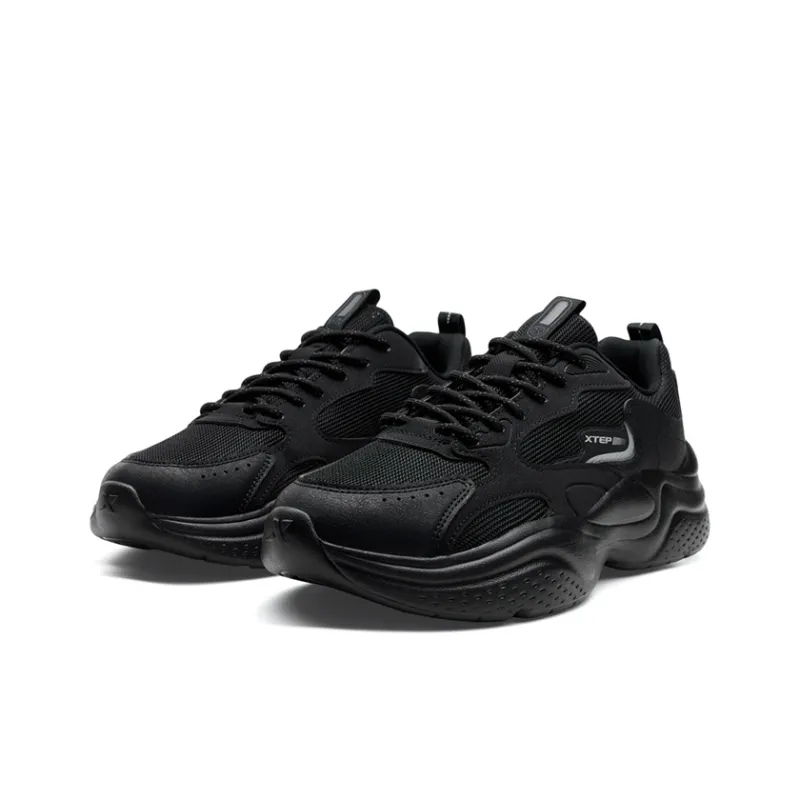 XTEP Cushioning Abrasion Resistant Lightweight Low Top Chunky Sneakers Men's Black-2